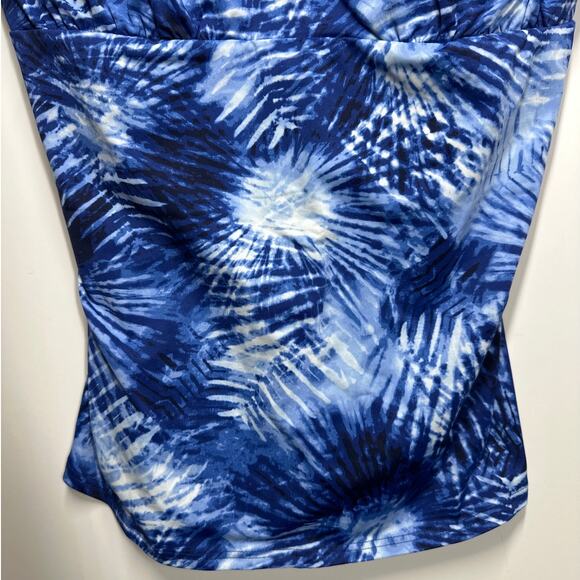 Lands’ End Tankini Square Neck Swimsuit Top Sz 16 Blue Palm UPF 50 Soft Cups - Picture 3 of 11